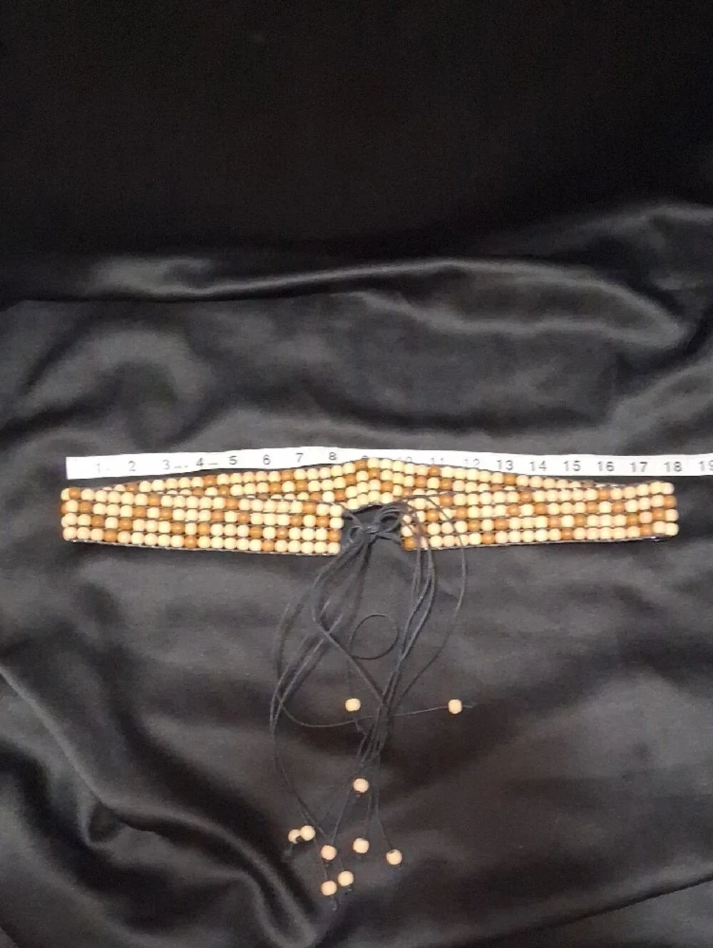 Wood Beaded Belt with Black Cord Tie - 36+ Inches